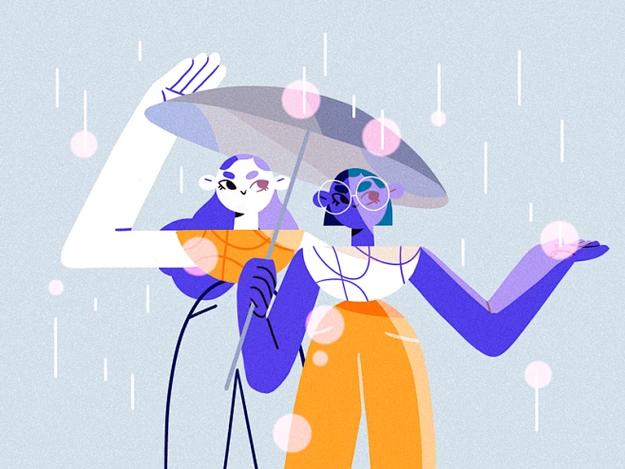 春雨女孩产品平面设计人物插图